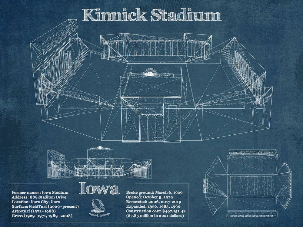 14" x 11" / Stretched Canvas Wrap Cutler West Iowa Hawkeyes football Kinnick Stadium Blueprint Art Print