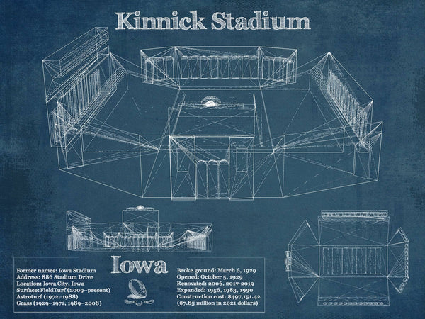 14" x 11" / Unframed Cutler West Iowa Hawkeyes football Kinnick Stadium Blueprint Art Print