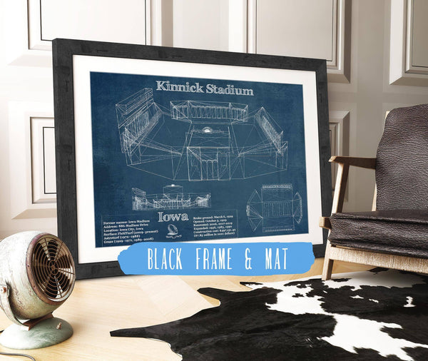 20" x 16" / Black Frame & Mat Cutler West Iowa Hawkeyes football Kinnick Stadium Blueprint Art Print