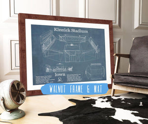20" x 16" / Walnut Frame & Mat Cutler West Iowa Hawkeyes football Kinnick Stadium Blueprint Art Print