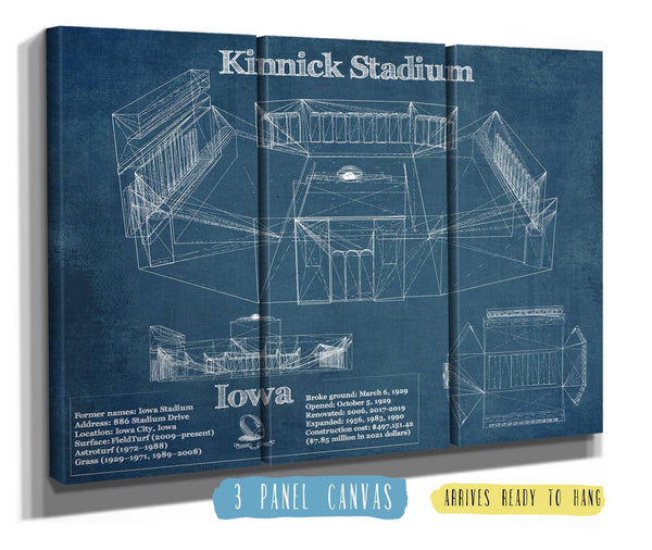36" x 24" / 3 Panel Canvas Wrap Cutler West Iowa Hawkeyes football Kinnick Stadium Blueprint Art Print