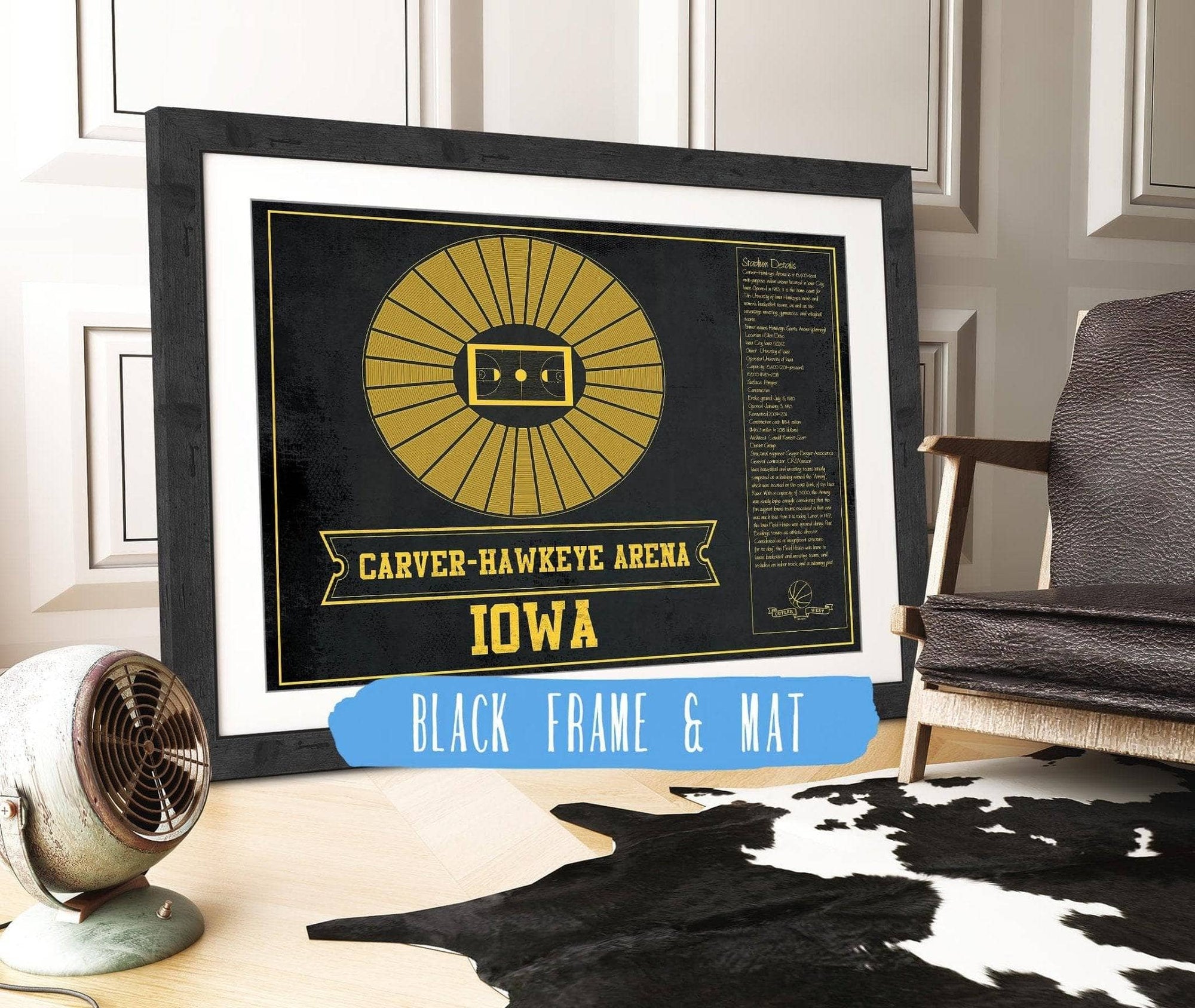 Cutler West Basketball Collection 14" x 11" / Black Frame & Mat Carver–Hawkeye Arena Iowa Men's And Women's Basketball Team Vintage Print 933350234_83494