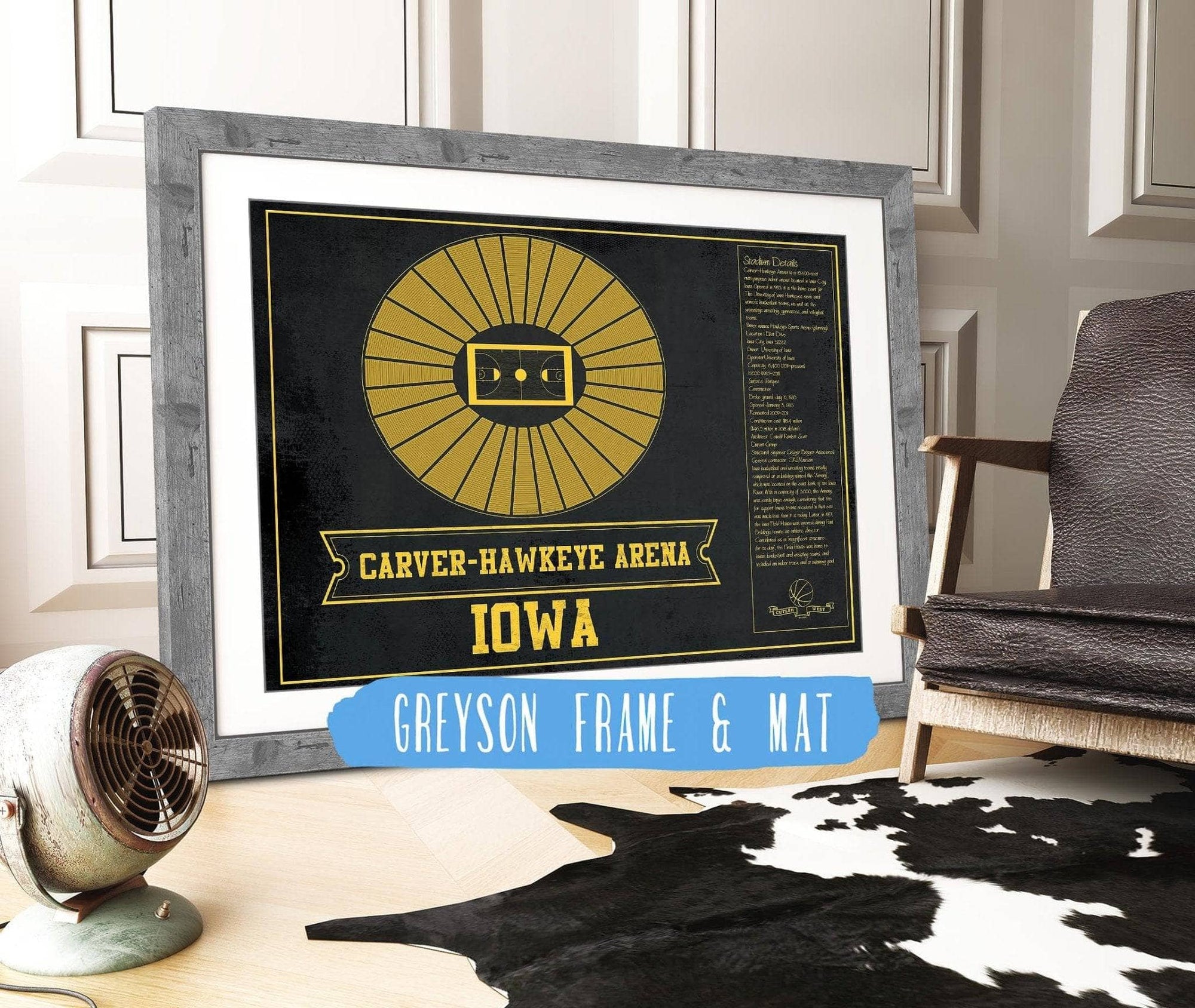 Cutler West Basketball Collection 14" x 11" / Greyson Frame & Mat Carver–Hawkeye Arena Iowa Men's And Women's Basketball Team Vintage Print 933350234_83500