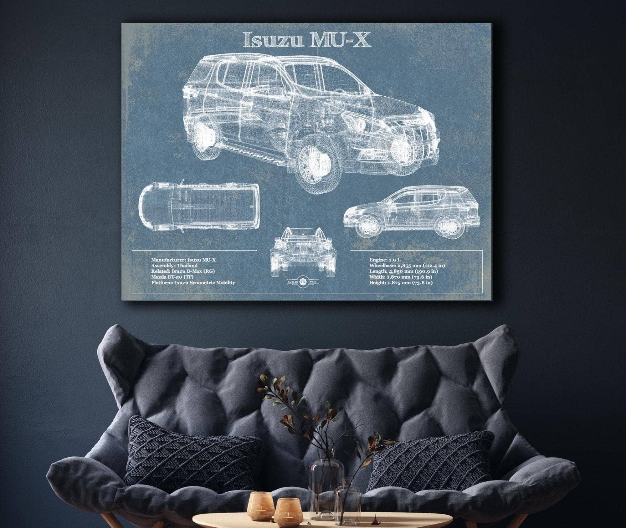 Cutler West Vehicle Collection Isuzu MU-X Vintage Blueprint Auto Print