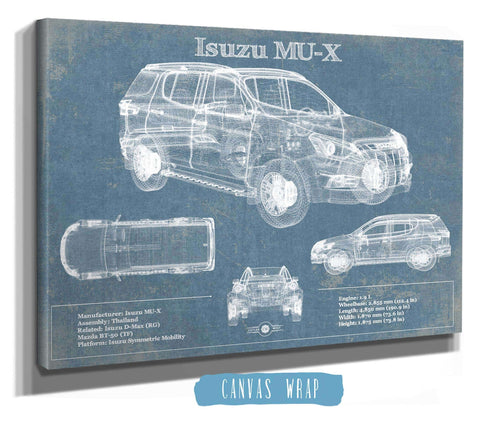 14" x 11" / Stretched Canvas Wrap Cutler West Isuzu MU-X Vintage Blueprint Auto Print