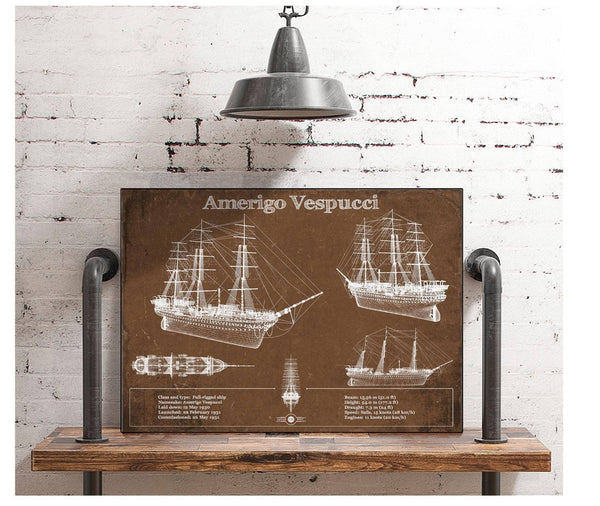 Cutler West Italian Training Ship Amerigo Vespucci Blueprint Original Military Wall Art