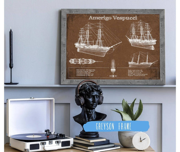 Cutler West Italian Training Ship Amerigo Vespucci Blueprint Original Military Wall Art
