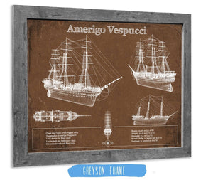 14" x 11" / Greyson Frame Cutler West Italian Training Ship Amerigo Vespucci Blueprint Original Military Wall Art