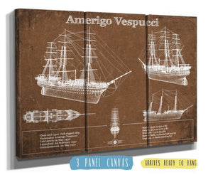 36" x 24" / 3 Panel Canvas Wrap Cutler West Italian Training Ship Amerigo Vespucci Blueprint Original Military Wall Art