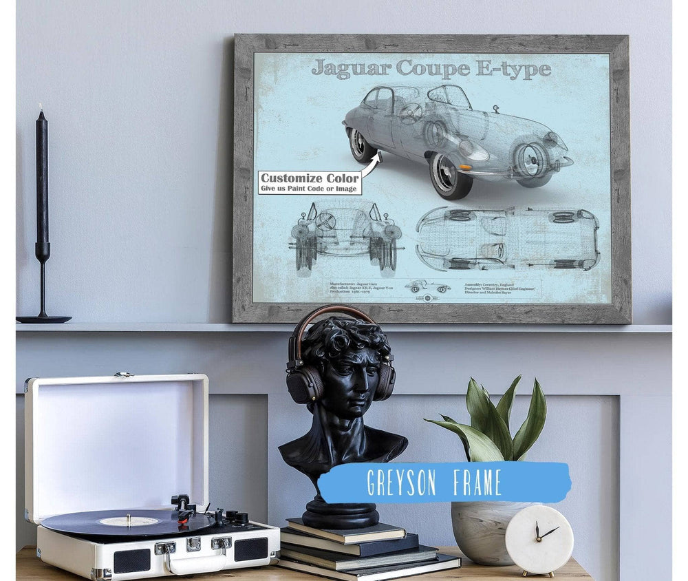 14" x 11" / Stretched Canvas Wrap Cutler West Jaguar Coupe E Type Car Original Blueprint Art