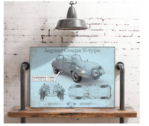 Cutler West Jaguar Coupe E Type Car Original Blueprint Art