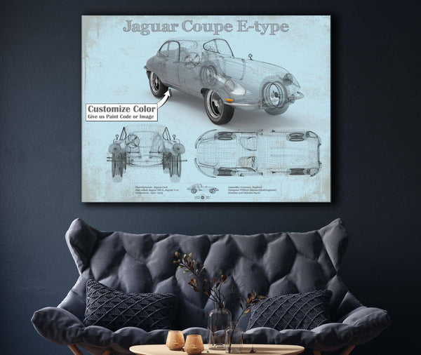 Cutler West Jaguar Coupe E Type Car Original Blueprint Art