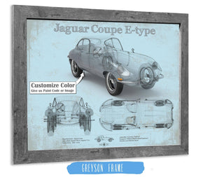 14" x 11" / Greyson Frame Cutler West Jaguar Coupe E Type Car Original Blueprint Art