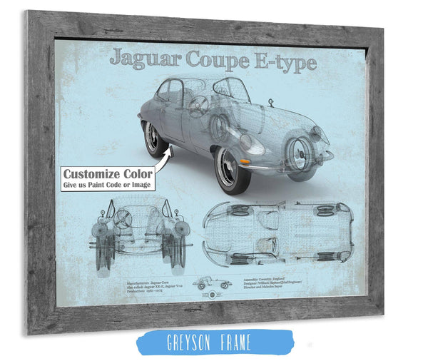 14" x 11" / Greyson Frame Cutler West Jaguar Coupe E Type Car Original Blueprint Art