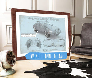 20" x 16" / Walnut Frame & Mat Cutler West Jaguar Coupe E Type Car Original Blueprint Art