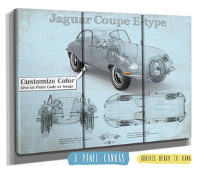 36" x 24" / 3 Panel Canvas Wrap Cutler West Jaguar Coupe E Type Car Original Blueprint Art