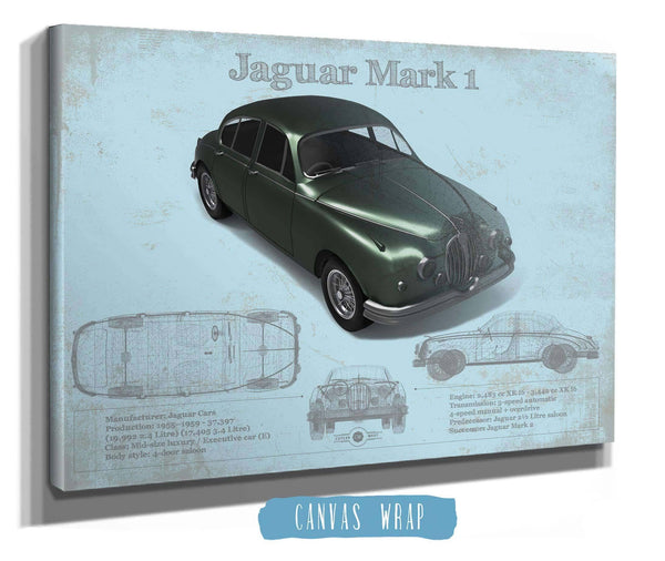 Cutler West Jaguar Mark 1 (Dark Green) Blueprint Vintage Auto Print