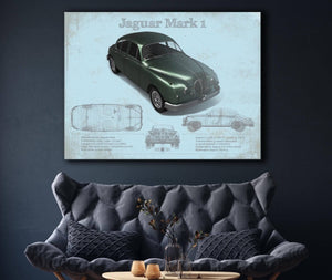 Cutler West Jaguar Mark 1 (Dark Green) Blueprint Vintage Auto Print