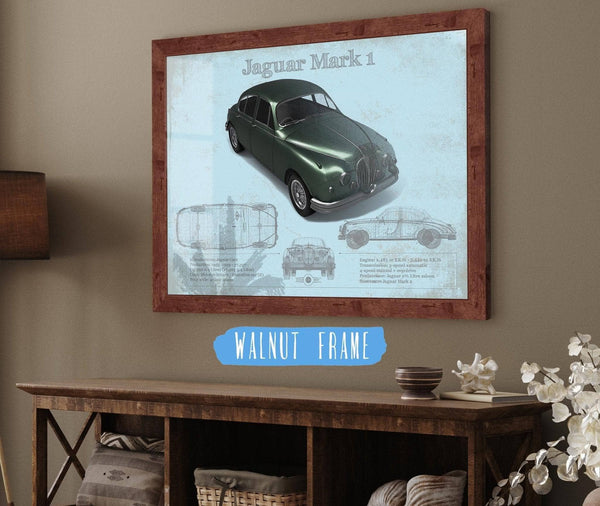 Cutler West Jaguar Mark 1 (Dark Green) Blueprint Vintage Auto Print