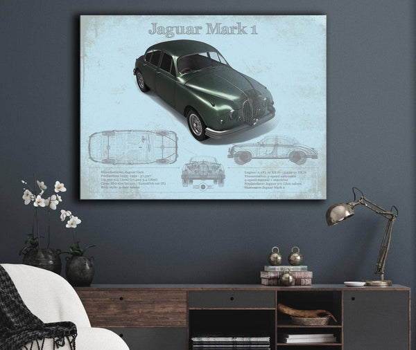 Cutler West Jaguar Mark 1 (Dark Green) Blueprint Vintage Auto Print