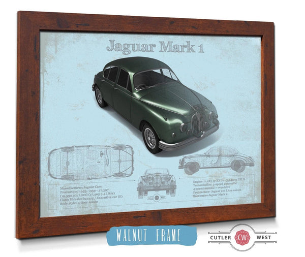 Cutler West Jaguar Mark 1 (Dark Green) Blueprint Vintage Auto Print
