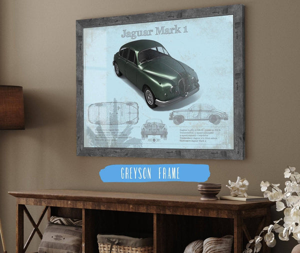 Cutler West Jaguar Mark 1 (Dark Green) Blueprint Vintage Auto Print