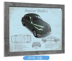 14" x 11" / Greyson Frame Cutler West Jaguar Mark 1 (Dark Green) Blueprint Vintage Auto Print