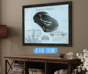 20" x 16" / Black Frame Cutler West Jaguar Mark 1 (Dark Green) Blueprint Vintage Auto Print