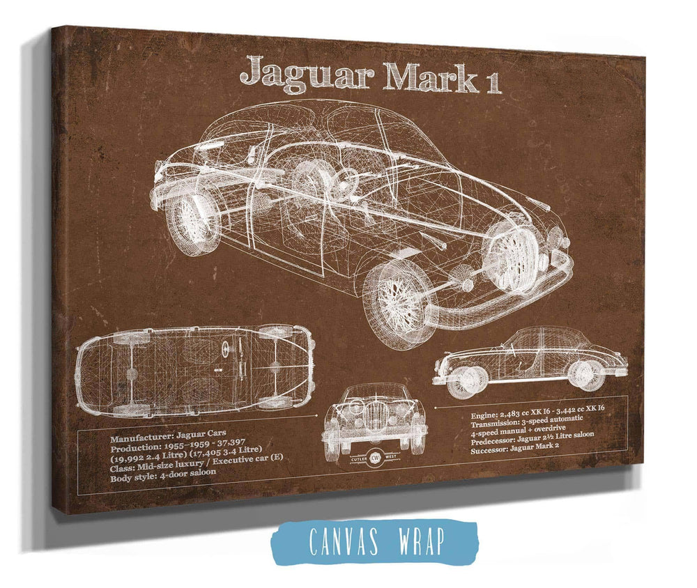 Cutler West Jaguar Mark 1 Saloon Blueprint Vintage Auto Print