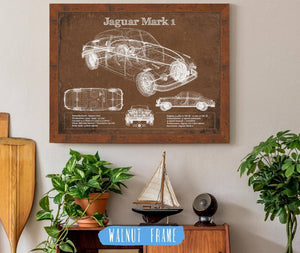 20" x 16" / Walnut Frame Cutler West Jaguar Mark 1 Saloon Blueprint Vintage Auto Print
