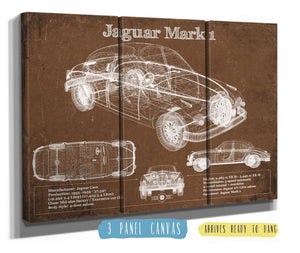 48" x 36" / 3 Panel Canvas Wrap Cutler West Jaguar Mark 1 Saloon Blueprint Vintage Auto Print