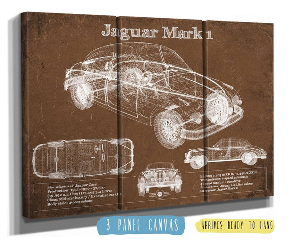 48" x 36" / 3 Panel Canvas Wrap Cutler West Jaguar Mark 1 Saloon Blueprint Vintage Auto Print