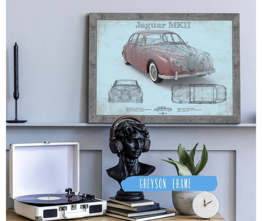 14" x 11" / Stretched Canvas Wrap Cutler West Jaguar Mark 2 MKII Car Original Blueprint Art