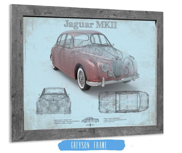 14" x 11" / Greyson Frame Cutler West Jaguar Mark 2 MKII Car Original Blueprint Art