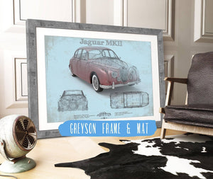 14" x 11" / Greyson Frame & Mat Cutler West Jaguar Mark 2 MKII Car Original Blueprint Art