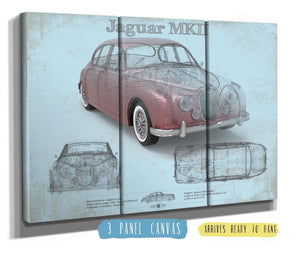 36" x 24" / 3 Panel Canvas Wrap Cutler West Jaguar Mark 2 MKII Car Original Blueprint Art