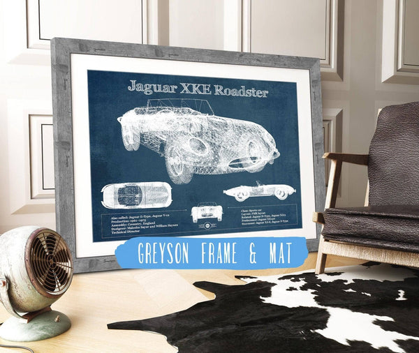 14" x 11" / Greyson Frame & Mat Cutler West Jaguar XK-E Roadster Original Blueprint Art