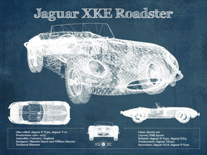 14" x 11" / Unframed Cutler West Jaguar XK-E Roadster Original Blueprint Art