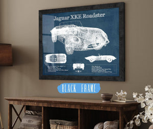 20" x 16" / Black Frame Cutler West Jaguar XK-E Roadster Original Blueprint Art
