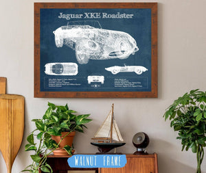 20" x 16" / Walnut Frame Cutler West Jaguar XK-E Roadster Original Blueprint Art