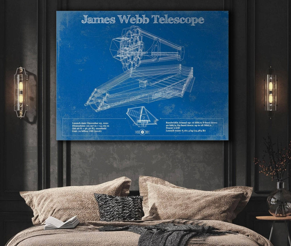 14" x 11" / Stretched Canvas Wrap Cutler West James Webb Telescope Blueprint Wall Art