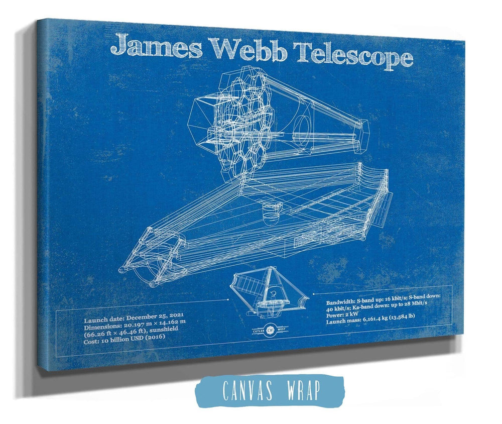 14" x 11" / Stretched Canvas Wrap Cutler West James Webb Telescope Blueprint Wall Art