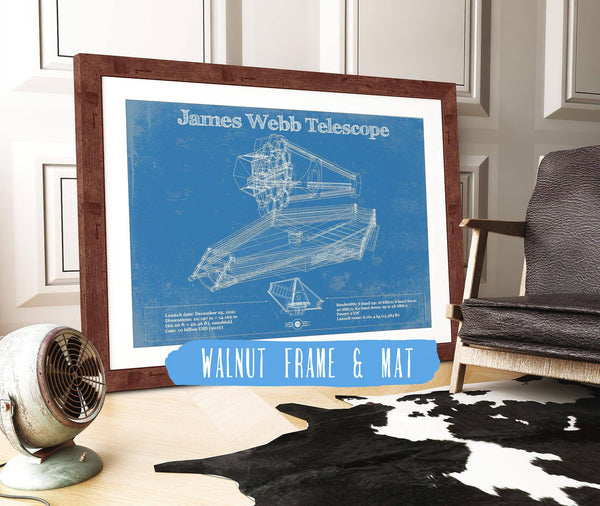 20" x 16" / Walnut Frame & Mat Cutler West James Webb Telescope Blueprint Wall Art
