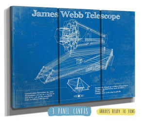 36" x 24" / 3 Panel Canvas Wrap Cutler West James Webb Telescope Blueprint Wall Art