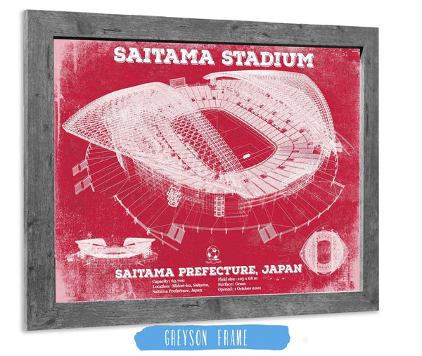 14" x 11" / Greyson Frame Cutler West Japan National Football Team Red Saitama Stadium Soccer Print