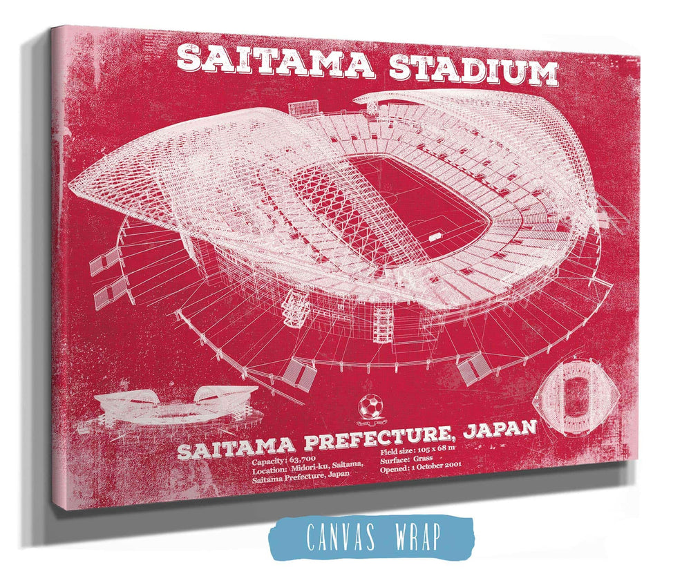 14" x 11" / Stretched Canvas Wrap Cutler West Japan National Football Team Red Saitama Stadium Soccer Print