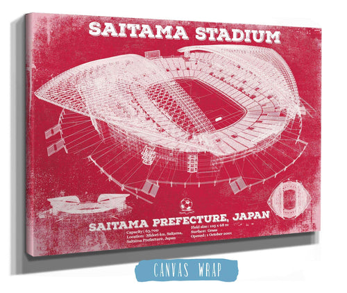 14" x 11" / Stretched Canvas Wrap Cutler West Japan National Football Team Red Saitama Stadium Soccer Print