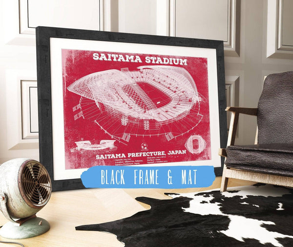 20" x 16" / Black Frame & Mat Cutler West Japan National Football Team Red Saitama Stadium Soccer Print