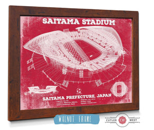 20" x 16" / Walnut Frame Cutler West Japan National Football Team Red Saitama Stadium Soccer Print