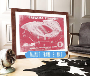 20" x 16" / Walnut Frame & Mat Cutler West Japan National Football Team Red Saitama Stadium Soccer Print